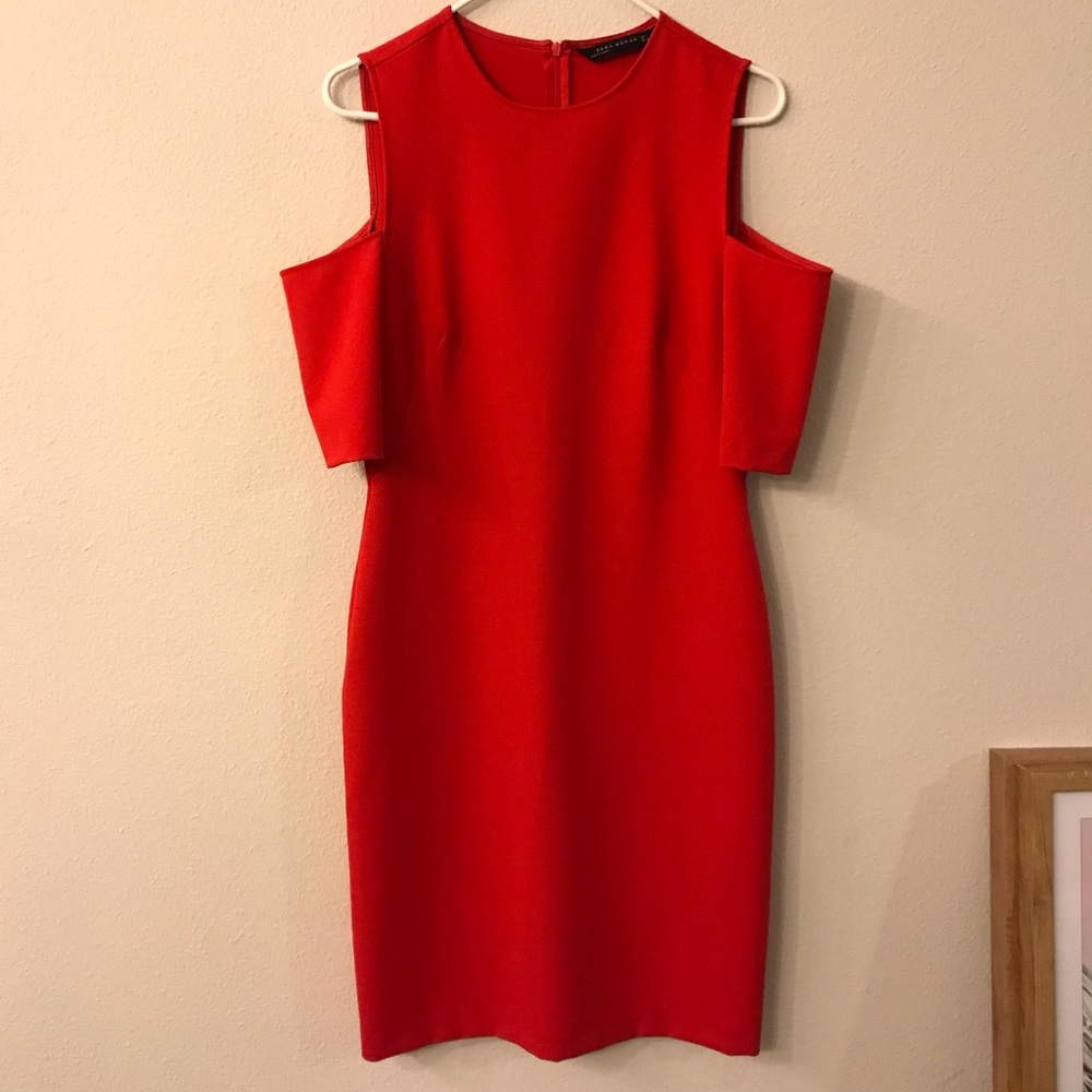 Open Shoulder Red Zara Midi Dress